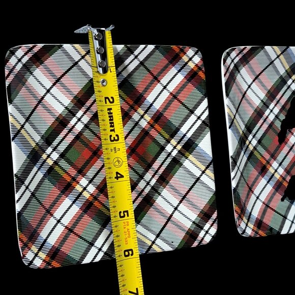 Set Of 4 Pottery Barn Denver Red Plaid Appetizer Plates Square 5.75” Stoneware - Picture 5 of 14